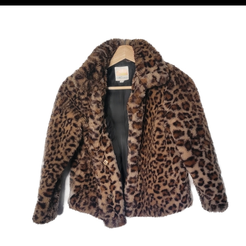 Girls Leopard faux fur coat